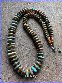 Sterling Silver Graduated Turquoise Spiny Oyster Bead Necklace. 25 inch
