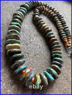 Sterling Silver Graduated Turquoise Spiny Oyster Bead Necklace. 25 inch