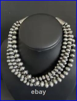Sterling Silver Multistrand Navajo Pearls Bead Necklace 14 Inch