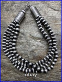 Sterling Silver Multistrand Navajo Pearls Bead Necklace 14 Inch