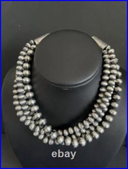 Sterling Silver Multistrand Navajo Pearls Bead Necklace 14 Inch