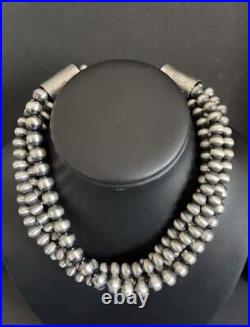 Sterling Silver Multistrand Navajo Pearls Bead Necklace 14 Inch