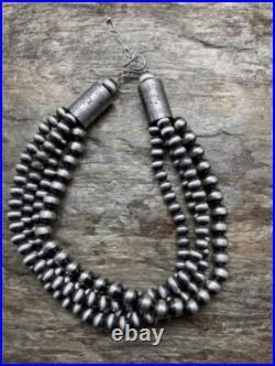 Sterling Silver Multistrand Navajo Pearls Bead Necklace 14 Inch