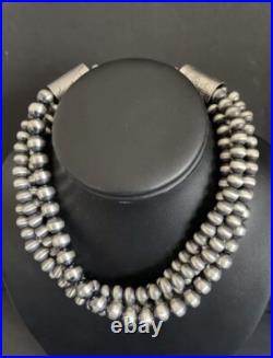 Sterling Silver Multistrand Navajo Pearls Bead Necklace 14 Inch