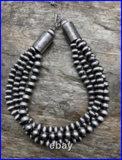 Sterling Silver Multistrand Navajo Pearls Bead Necklace 14 Inch