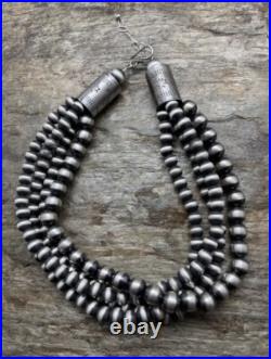 Sterling Silver Multistrand Navajo Pearls Bead Necklace 14 Inch