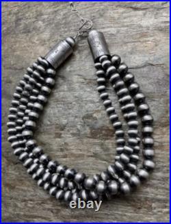 Sterling Silver Multistrand Navajo Pearls Bead Necklace 14 Inch