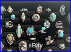 Sterling Silver Native American Navajo Pawn Turquoise Coral Reseller Ring Lot