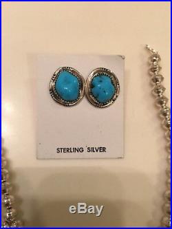 Sterling Silver Navajo Handmade Oval Nugget Squash Blossom with Earrings