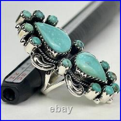 Sterling Silver Navajo Kingman Turquoise Cluster Ring Size 7
