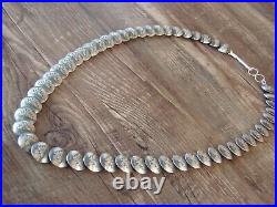 Sterling Silver Navajo Pearl 21 Flat Saucer Bead Necklace Signed M. Kellywood