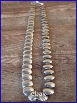 Sterling Silver Navajo Pearl 21 Flat Saucer Bead Necklace Signed M. Kellywood
