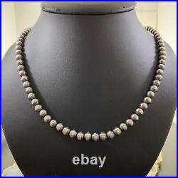 Sterling Silver Navajo Pearl Necklace Length 26 / 6 mm For Women