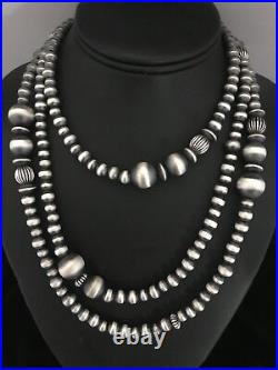 Sterling Silver Navajo Pearls Bead Necklace 60 Inch