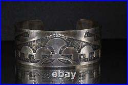 Sterling Silver Navajo Stamp Wide Cuff Bracelet