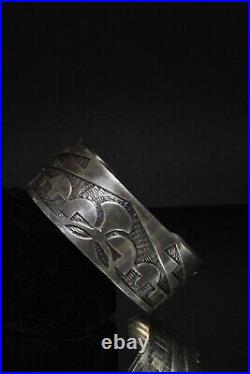 Sterling Silver Navajo Stamp Wide Cuff Bracelet