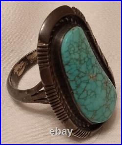 Sterling Silver Navajo signed J Nelson amazing turquoise green size 12