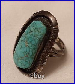 Sterling Silver Navajo signed J Nelson amazing turquoise green size 12