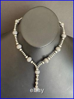Sterling Silver Necklace 14 inch stamped silver beads