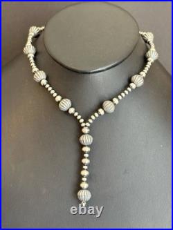 Sterling Silver Necklace 14 inch stamped silver beads