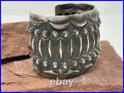 Sterling Silver Repousse And Heavy Stamp 7.5 Inch Cuff By Navajo Emerson Bill