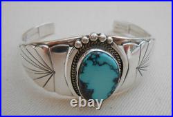 Sterling Silver Signed Fred Guerro Navajo Turquoise Cuff Bracelet 299.032
