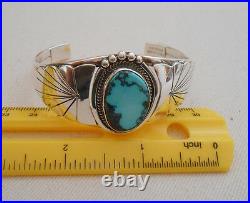 Sterling Silver Signed Fred Guerro Navajo Turquoise Cuff Bracelet 299.032
