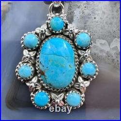 Sterling Silver Southwestern Style Composite American Turquoise Cluster Pendant