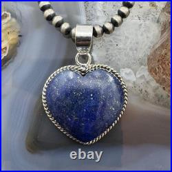 Sterling Silver Southwestern Style Lapis Heart Shape Pendant For Women
