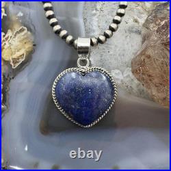 Sterling Silver Southwestern Style Lapis Heart Shape Pendant For Women