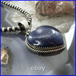 Sterling Silver Southwestern Style Lapis Heart Shape Pendant For Women