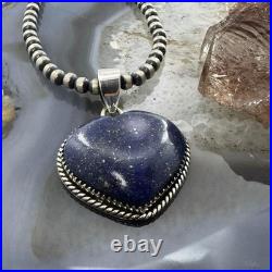 Sterling Silver Southwestern Style Lapis Heart Shape Pendant For Women