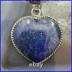 Sterling Silver Southwestern Style Lapis Heart Shape Pendant For Women