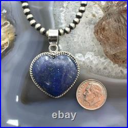 Sterling Silver Southwestern Style Lapis Heart Shape Pendant For Women