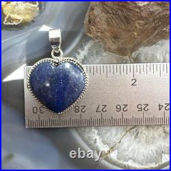 Sterling Silver Southwestern Style Lapis Heart Shape Pendant For Women