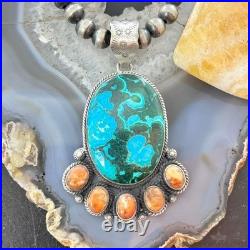 Sterling Silver Southwestern Style Malachite-Azurite & Spiny Pendant For Women