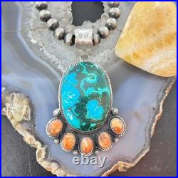 Sterling Silver Southwestern Style Malachite-Azurite & Spiny Pendant For Women