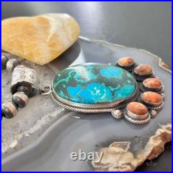 Sterling Silver Southwestern Style Malachite-Azurite & Spiny Pendant For Women