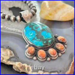 Sterling Silver Southwestern Style Malachite-Azurite & Spiny Pendant For Women