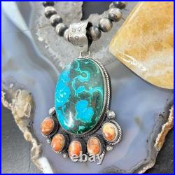 Sterling Silver Southwestern Style Malachite-Azurite & Spiny Pendant For Women
