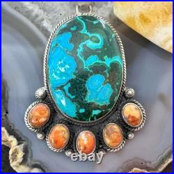 Sterling Silver Southwestern Style Malachite-Azurite & Spiny Pendant For Women