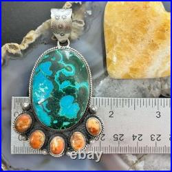 Sterling Silver Southwestern Style Malachite-Azurite & Spiny Pendant For Women