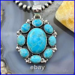 Sterling Silver Southwestern Style Mohave Turquoise Cluster Pendant For Women