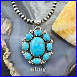 Sterling Silver Southwestern Style Mohave Turquoise Cluster Pendant For Women