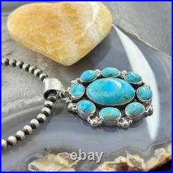 Sterling Silver Southwestern Style Mohave Turquoise Cluster Pendant For Women
