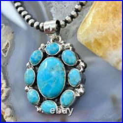 Sterling Silver Southwestern Style Mohave Turquoise Cluster Pendant For Women
