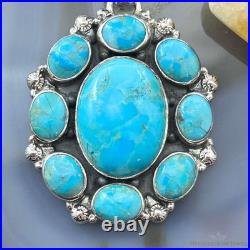 Sterling Silver Southwestern Style Mohave Turquoise Cluster Pendant For Women