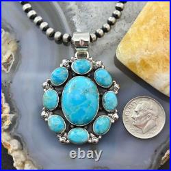 Sterling Silver Southwestern Style Mohave Turquoise Cluster Pendant For Women