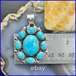 Sterling Silver Southwestern Style Mohave Turquoise Cluster Pendant For Women