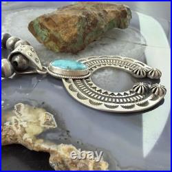 Sterling Silver Southwestern Style Oval Turquoise Decorated Unisex Naja Pendant